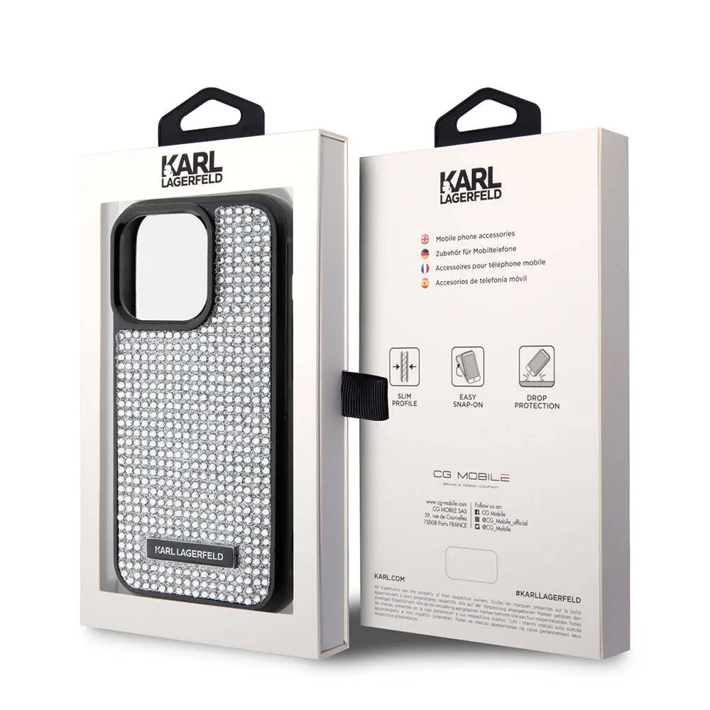 iPhone 15 Pro Max Taşlı Metal Logo Kılıf - Karl Lagerfeld Lisanslı