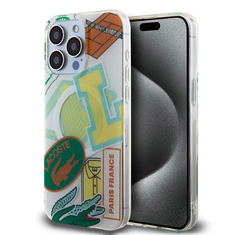 iPhone 15 Pro Max MagSafe Uyumlu Yamalar Desenli Kılıf - Lacoste