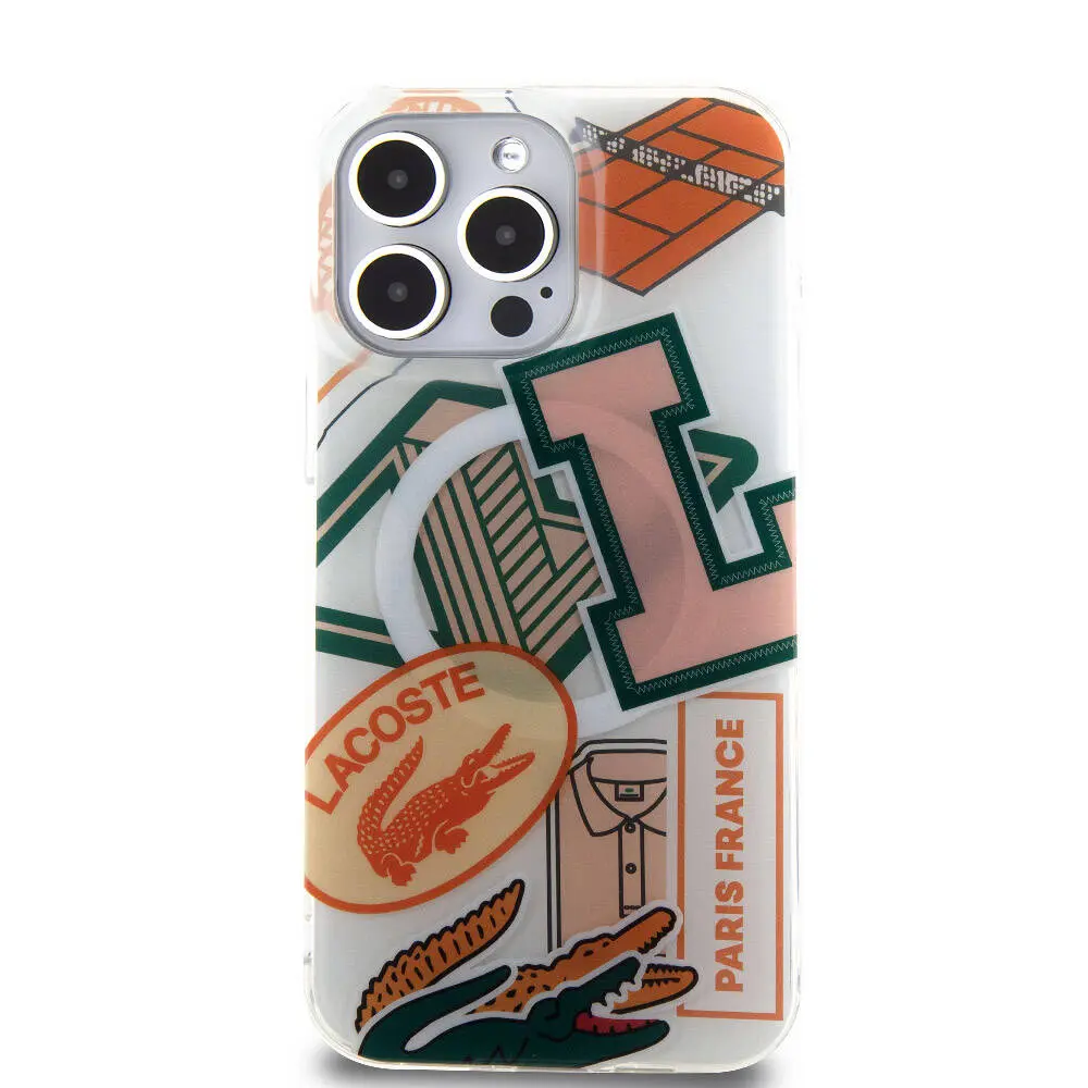 iPhone 15 Pro Max MagSafe Uyumlu Yamalar Desenli Kılıf - Lacoste