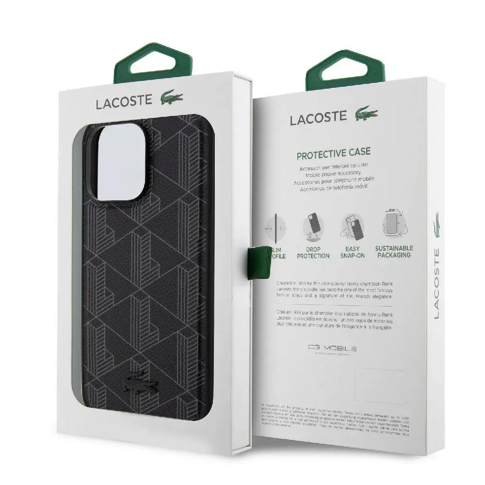 iPhone 15 Pro Max MagSafe Uyumlu PU Deri Görünümlü Kılıf - Lacoste Monogram