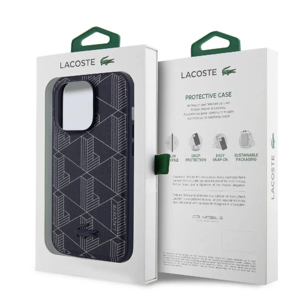 iPhone 15 Pro Max MagSafe Uyumlu PU Deri Görünümlü Kılıf - Lacoste Monogram