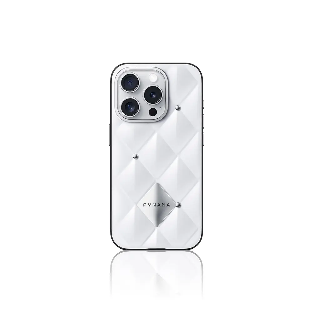iPhone 15 Pro Max Parlak Arka Yüzeyli Kabartma Kapitone Kılıf - Pynana Metal Diamond