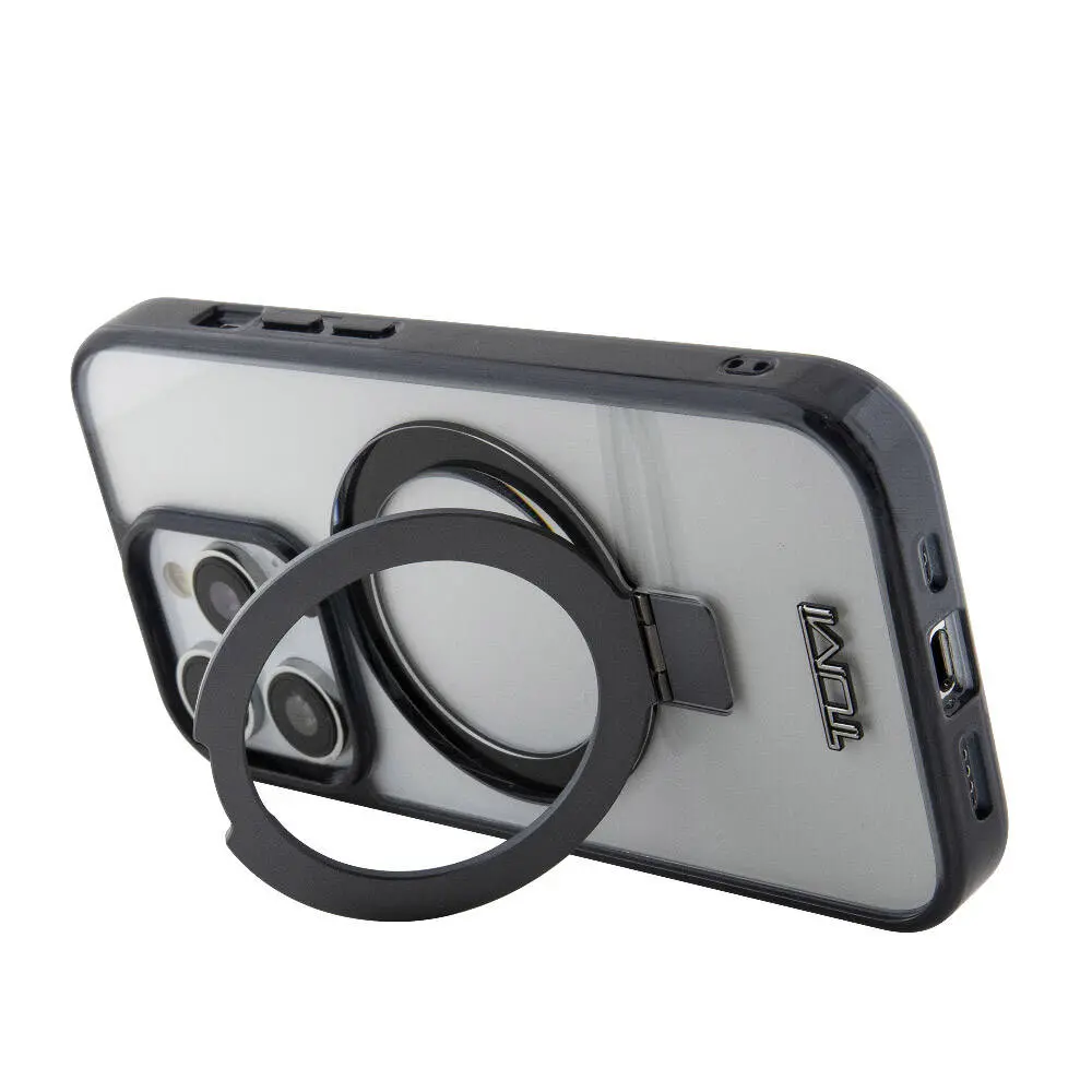 Apple iPhone 15 Pro Max Kılıf TUMI Orjinal Lisanslı M-safe Şarj Özellikli Metal Logolu Ring Standlı Silikon Kapak