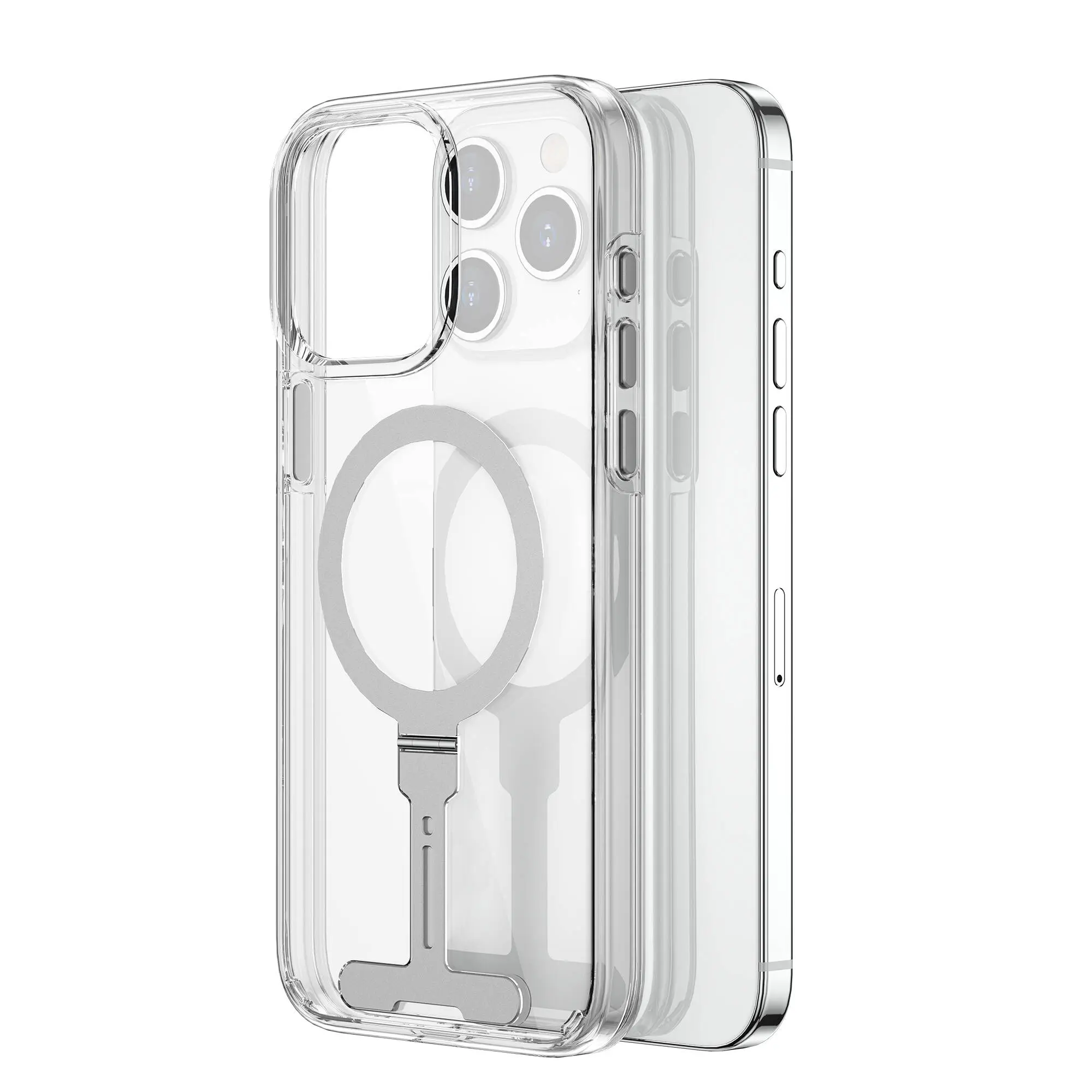 iPhone 15 Pro Max MagSafe Uyumlu Metal Standlı Şeffaf Kılıf - Wiwu FYY-014