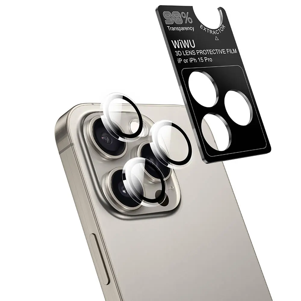 iPhone 15 Pro Temperli Cam Ekran ve Kamera Lens Koruyucu Set - Wiwu Wi-IP002