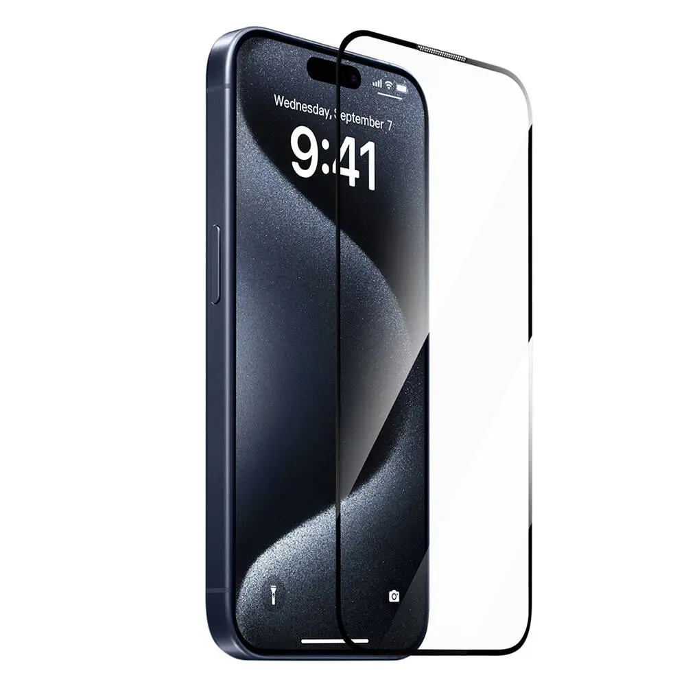 iPhone 15 Pro Temperli Cam Ekran Koruyucu, Kolay Uygulama Aparatlı - Wiwu SQ-008