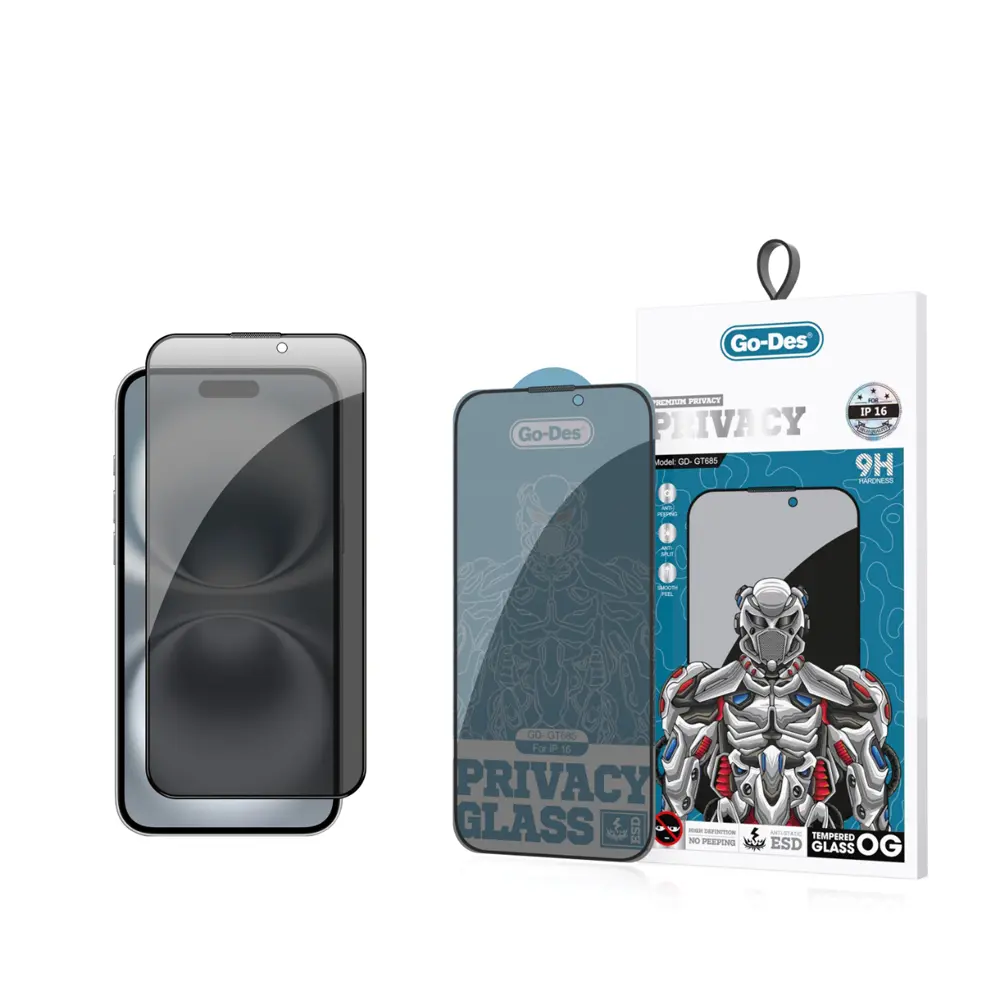 iPhone 16 Full Cover 9D Gizlilik Temperli Cam Ekran Koruyucu - Go Des