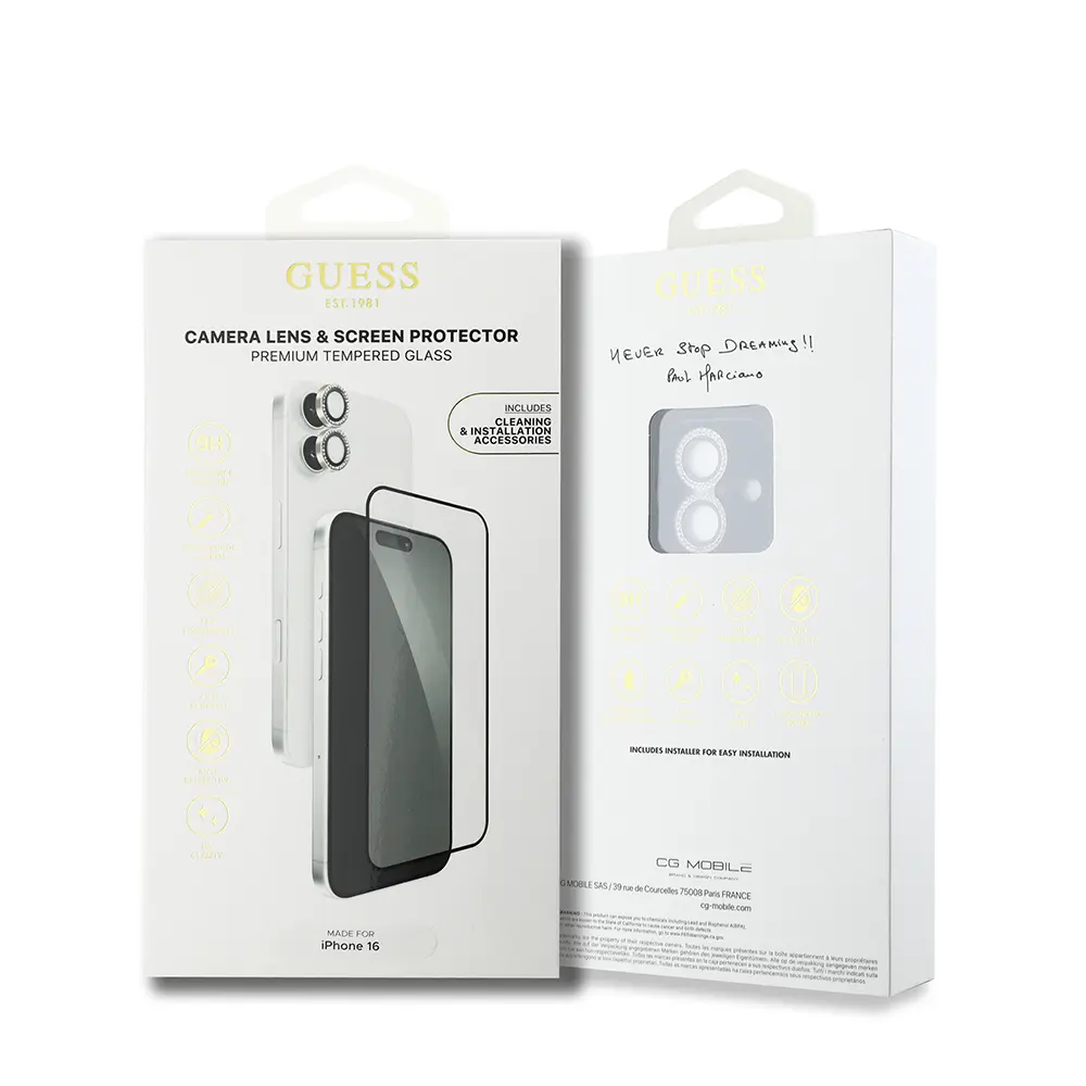 iPhone 16 Uyumlu Ekran ve Lens Koruyucu Seti - Guess Rhinestone