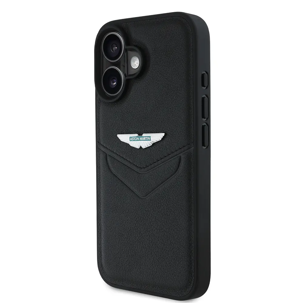 iPhone 16 PU Deri Metal Logolu Kılıf - Aston Martin Victory