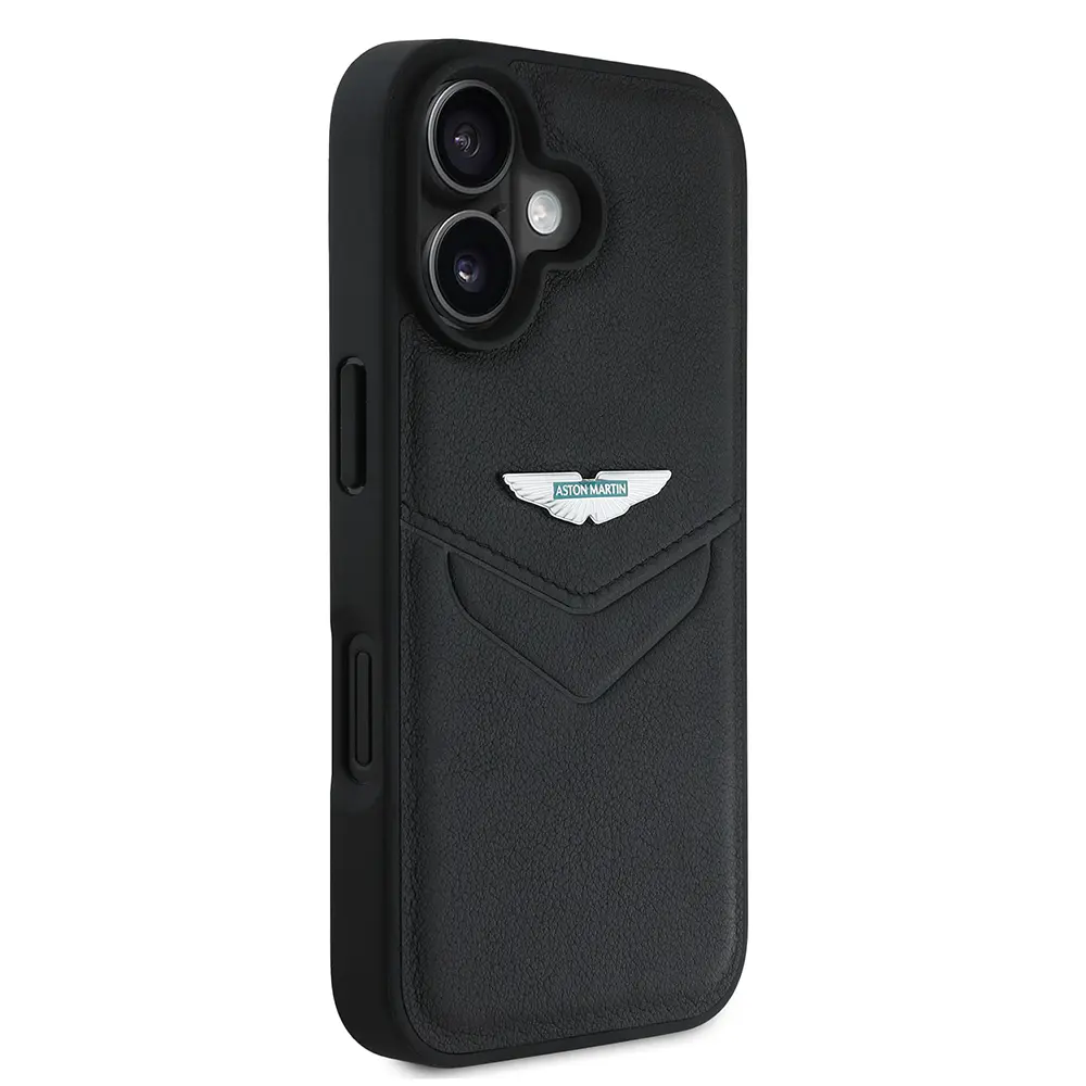 iPhone 16 PU Deri Metal Logolu Kılıf - Aston Martin Victory