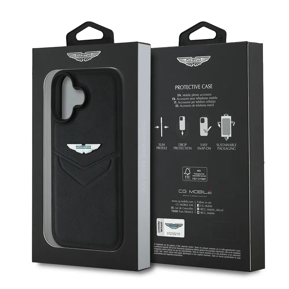 iPhone 16 PU Deri Metal Logolu Kılıf - Aston Martin Victory