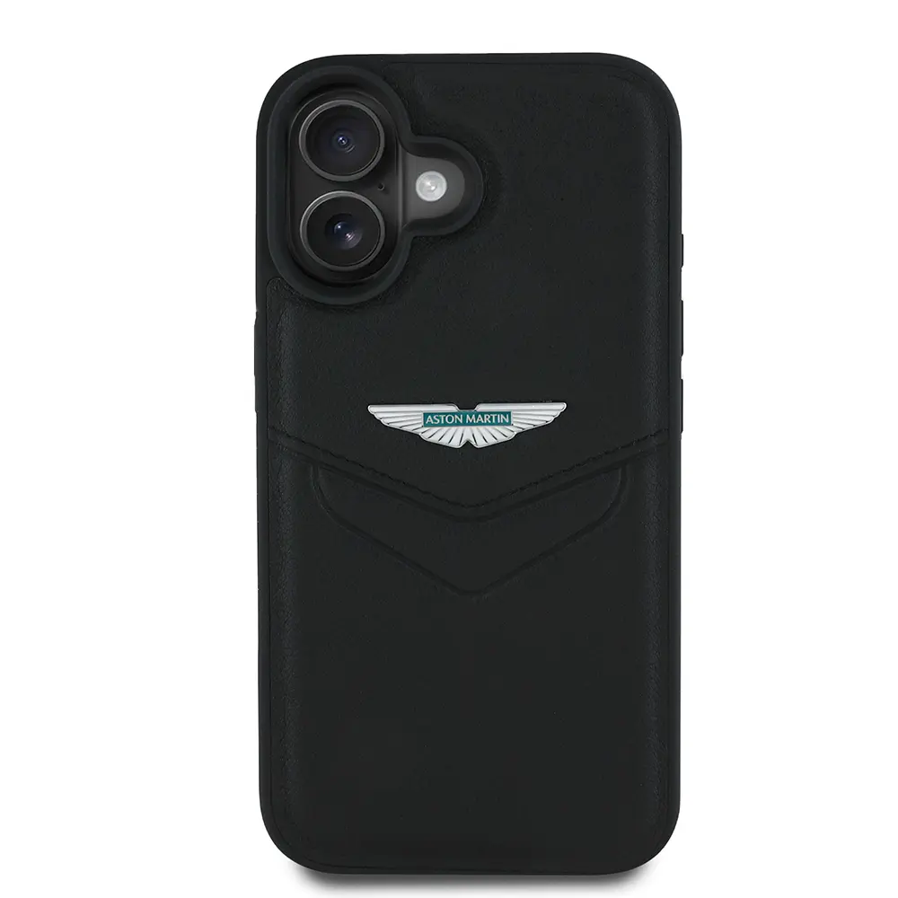 iPhone 16 PU Deri Metal Logolu Kılıf - Aston Martin Victory