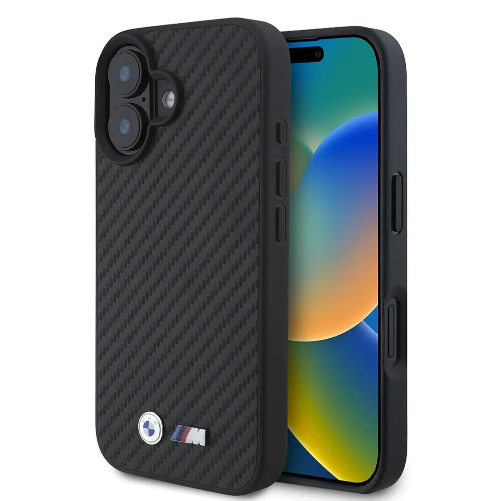 iPhone 16 Kılıf, Karbon Fiber Tasarımlı PU Deri - BMW Lisanslı