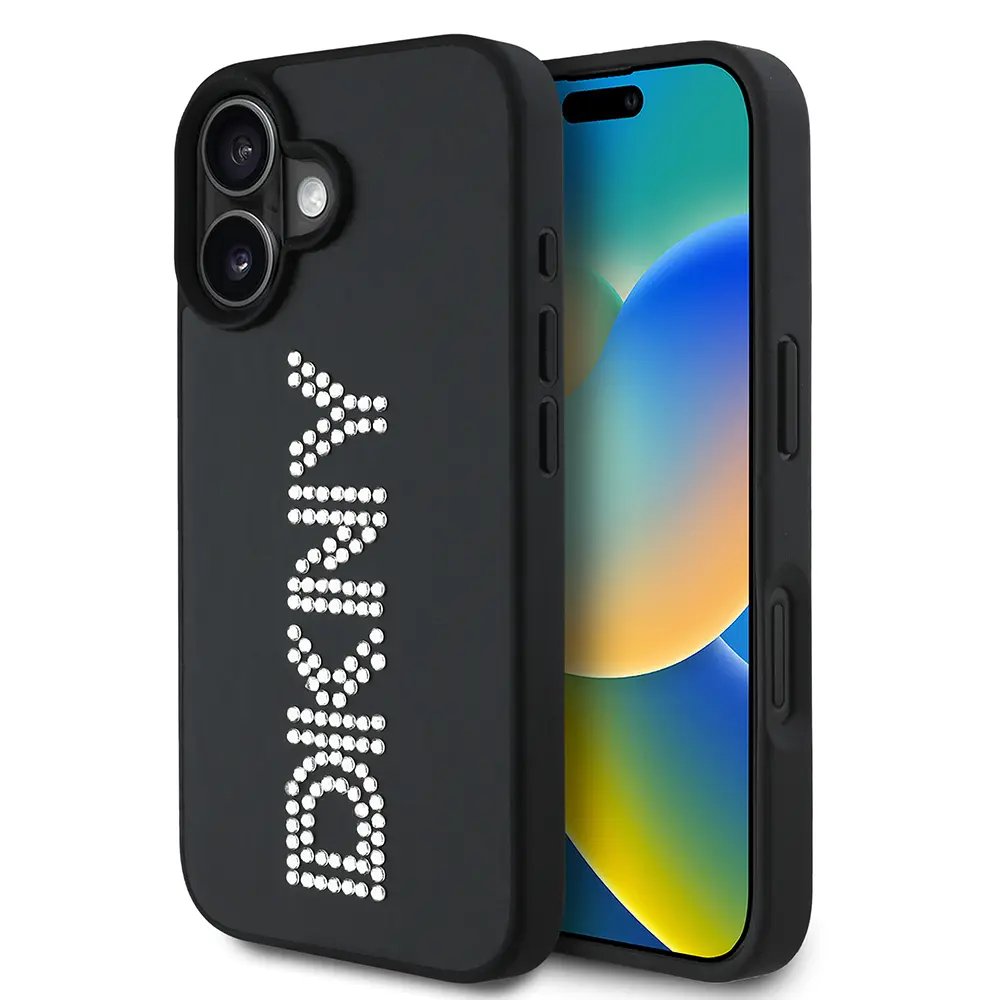 iPhone 16 Taşlı Metalik PU Deri Kılıf - DKNY Lisanslı