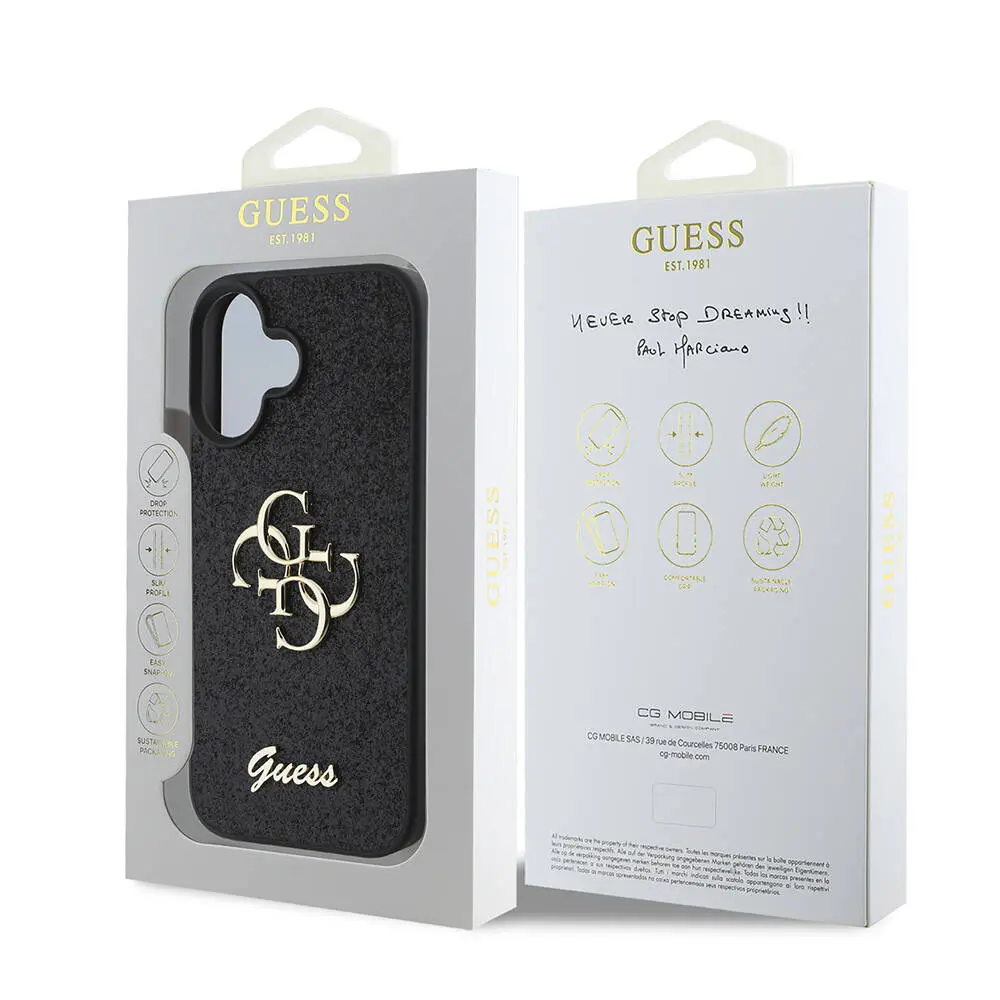 iPhone 16 Uyumlu Glitter Kılıf, Büyük Metal Logolu - Guess 4G