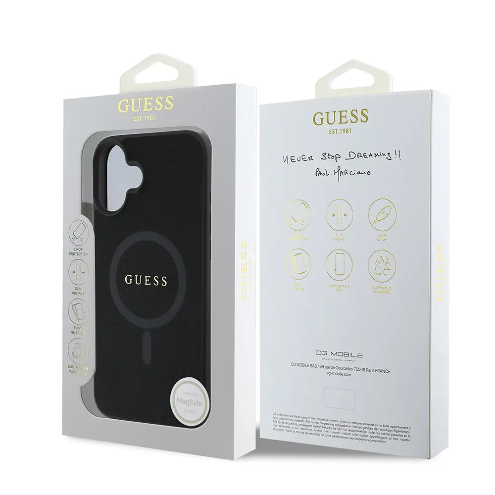 iPhone 16 MagSafe Uyumlu Kılıf - Guess Saffiano Classic Siyah
