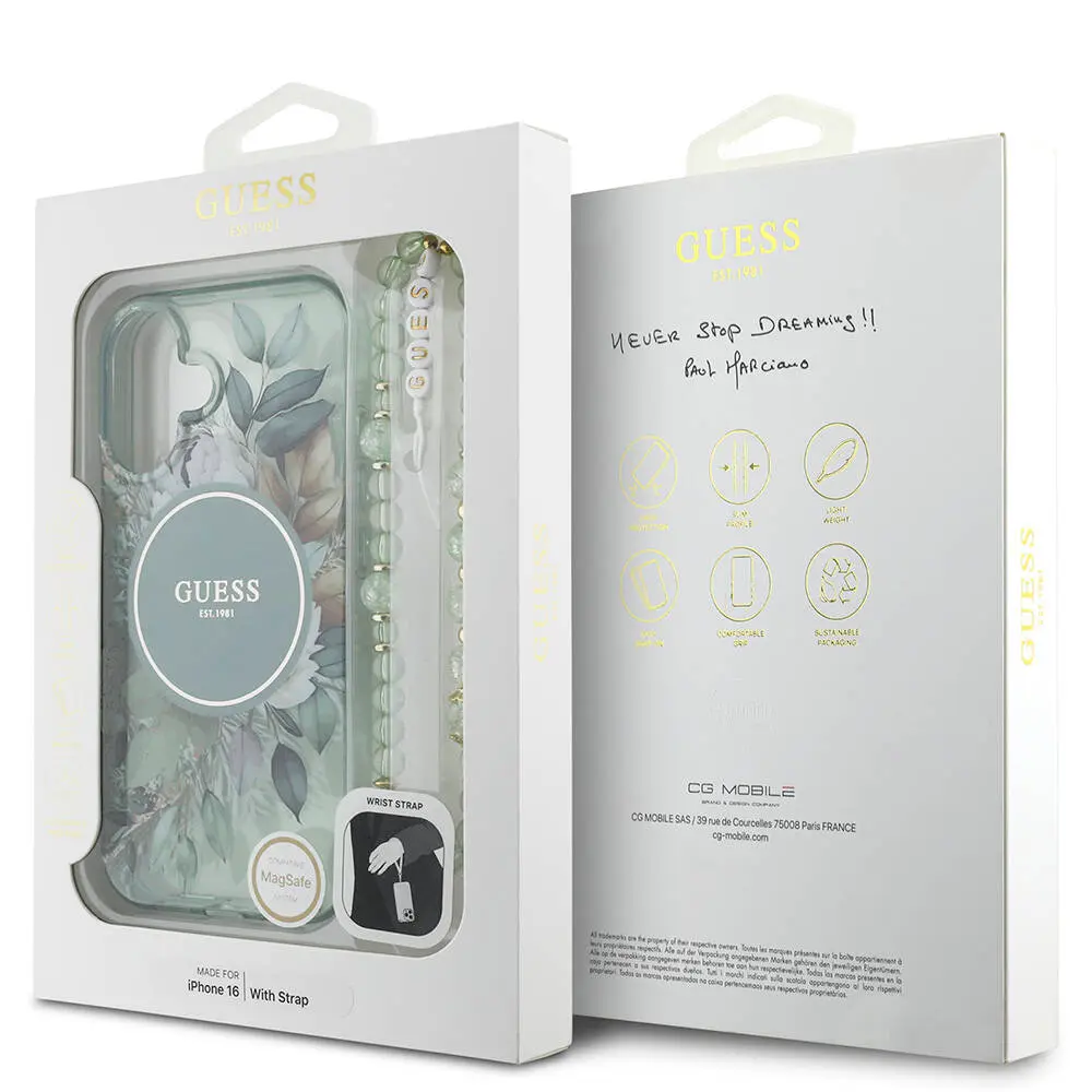 iPhone 16 MagSafe Uyumlu Çiçek İnci Bileklikli Kılıf - Guess