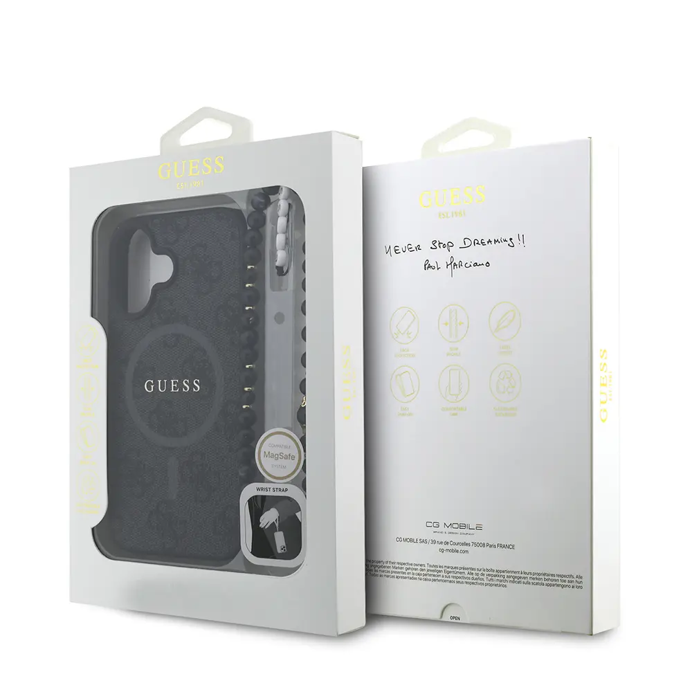 iPhone 16 MagSafe Uyumlu PU Deri Kılıf, Bilek Askılı - Guess