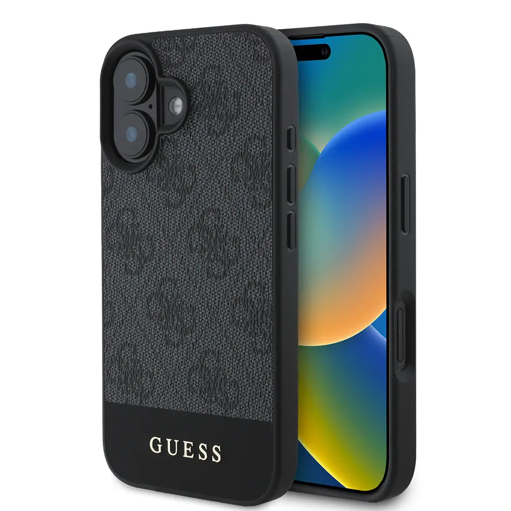 iPhone 16 MagSafe Uyumlu PU Deri Kılıf - Guess Şerit Logo Tasarım