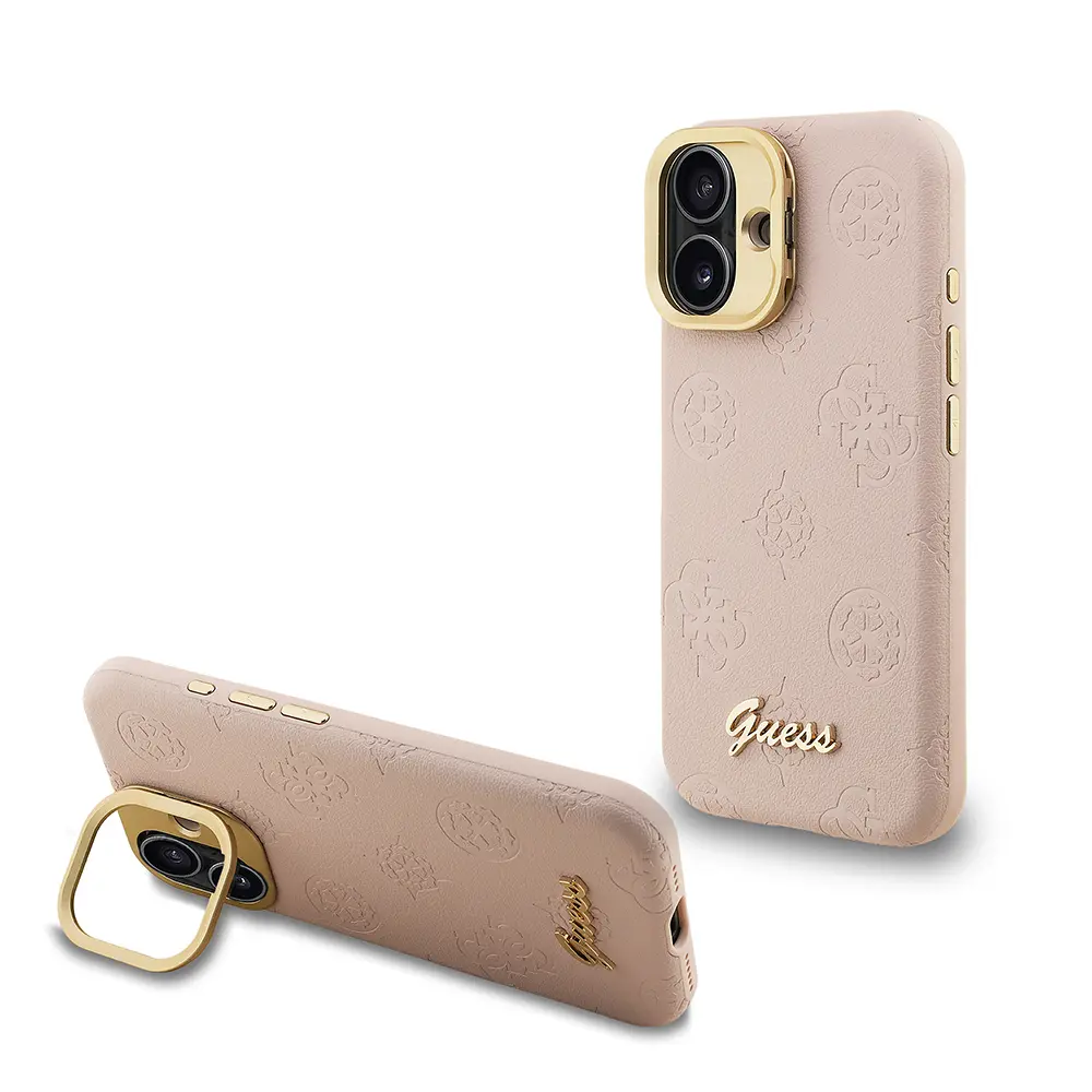iPhone 16 MagSafe Uyumlu Kamera Standlı PU Deri Kılıf - Guess Peony