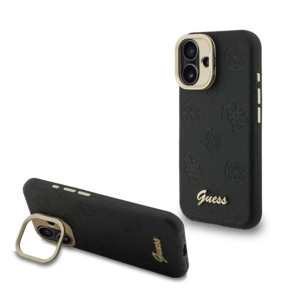 iPhone 16 MagSafe Uyumlu Kamera Standlı PU Deri Kılıf - Guess Peony