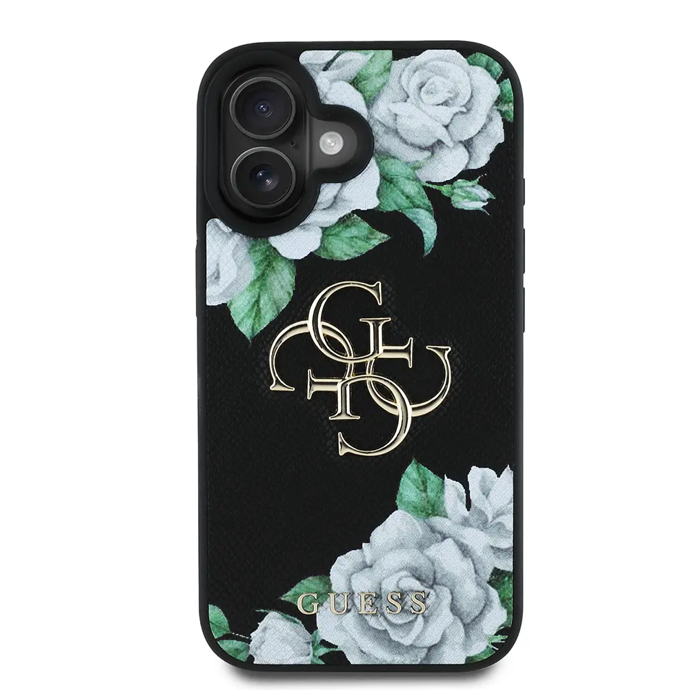 iPhone 16 Gül Baskılı Büyük Metal Logo Kılıf - Guess