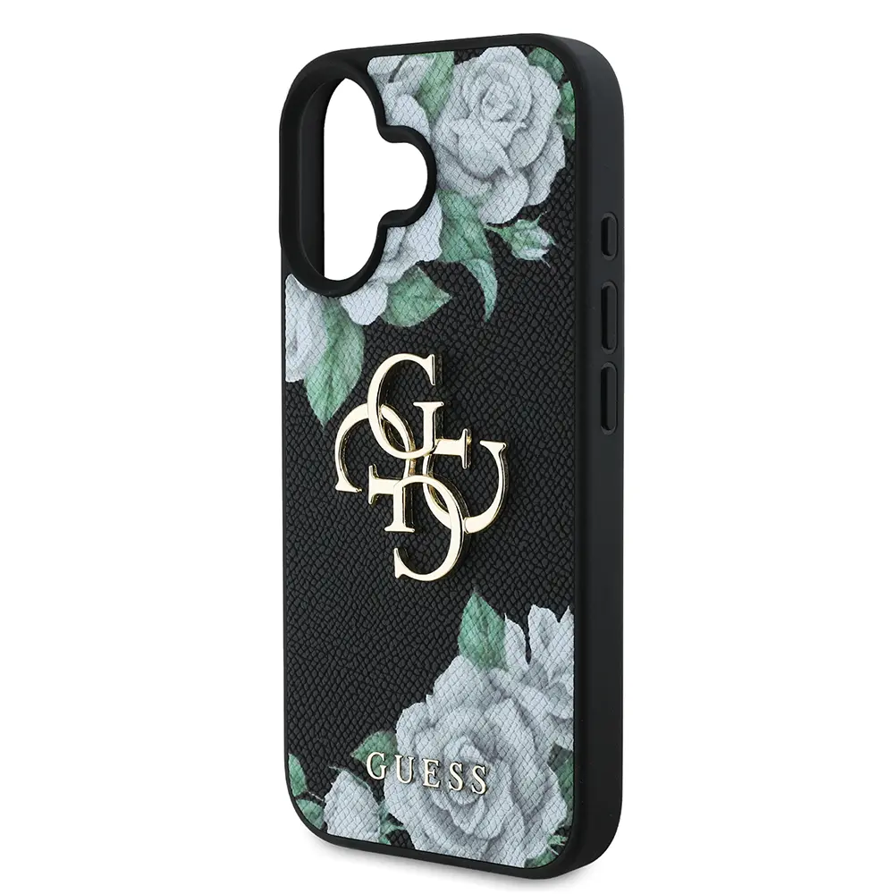 iPhone 16 Gül Baskılı Büyük Metal Logo Kılıf - Guess