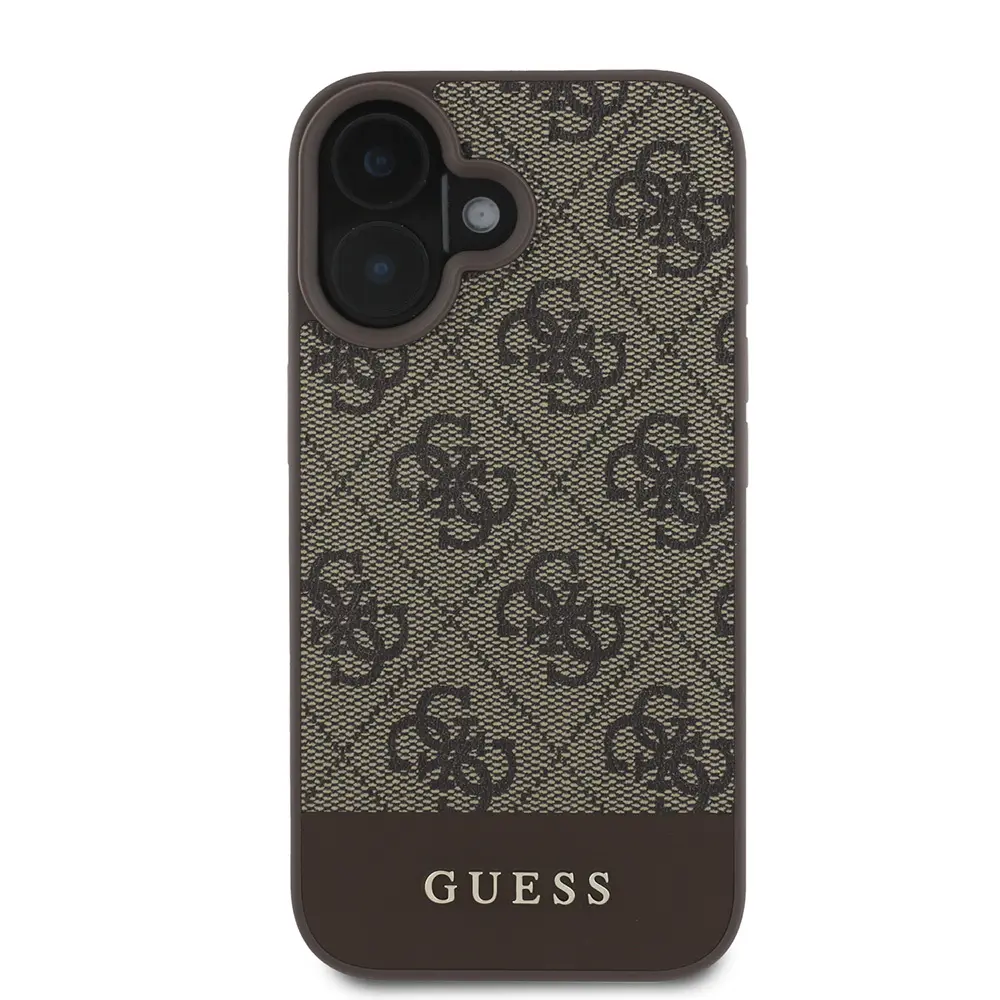 iPhone 16 PU Deri Şerit Logo Tasarımlı Kılıf - Guess
