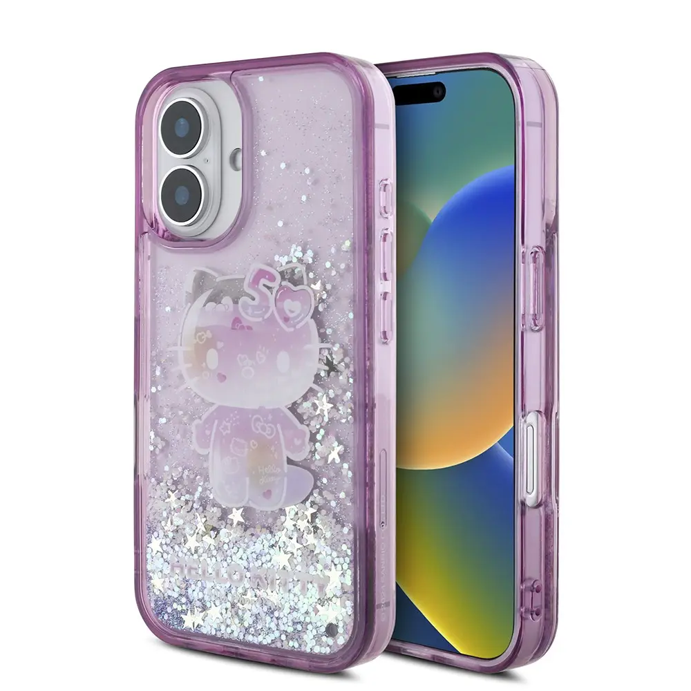 iPhone 16 Uyumlu Sıvılı Simli Kılıf - Hello Kitty 50. Yıldönümü
