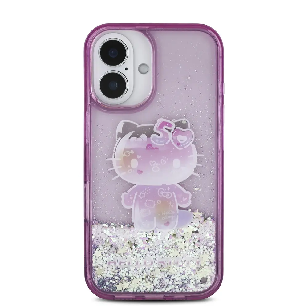 iPhone 16 Uyumlu Sıvılı Simli Kılıf - Hello Kitty 50. Yıldönümü