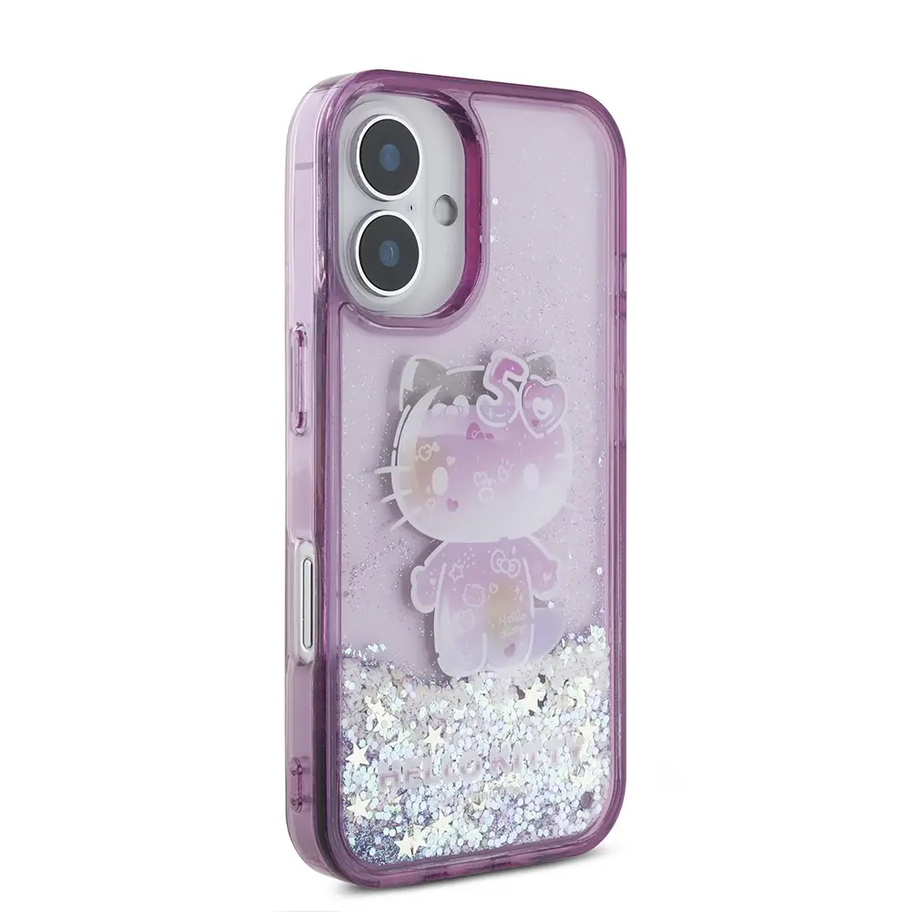iPhone 16 Uyumlu Sıvılı Simli Kılıf - Hello Kitty 50. Yıldönümü