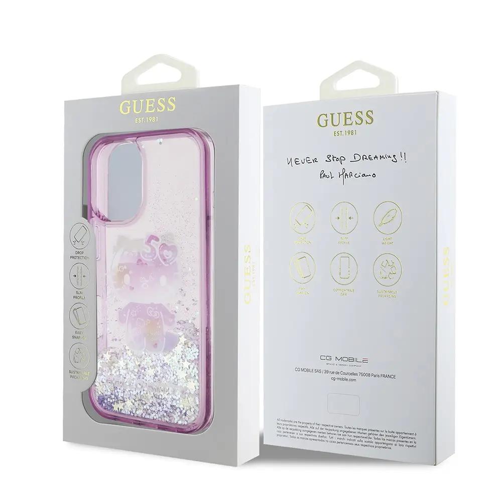 iPhone 16 Uyumlu Sıvılı Simli Kılıf - Hello Kitty 50. Yıldönümü