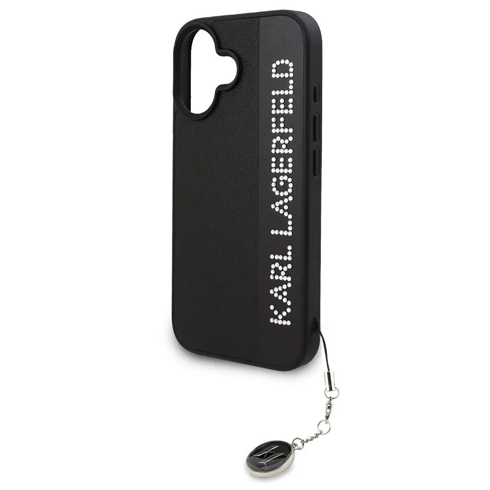 iPhone 16 Taşlı KL Yazılı Saffiano Kılıf - Karl Lagerfeld