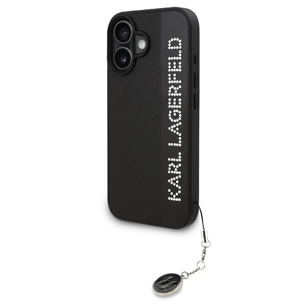 iPhone 16 Taşlı KL Yazılı Saffiano Kılıf - Karl Lagerfeld