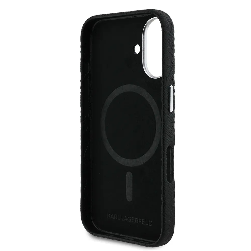 iPhone 16 Kılıf, Lisanslı PU Deri Metal Logolu Kapak - Karl Lagerfeld