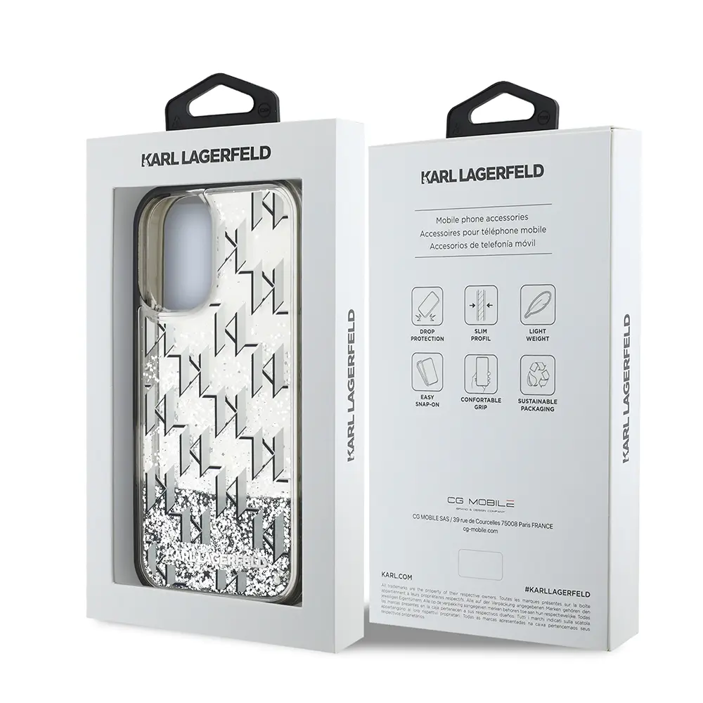 iPhone 16 Kılıf, Lisanslı Simli KL Monogram Gradient Kapak - Karl Lagerfeld