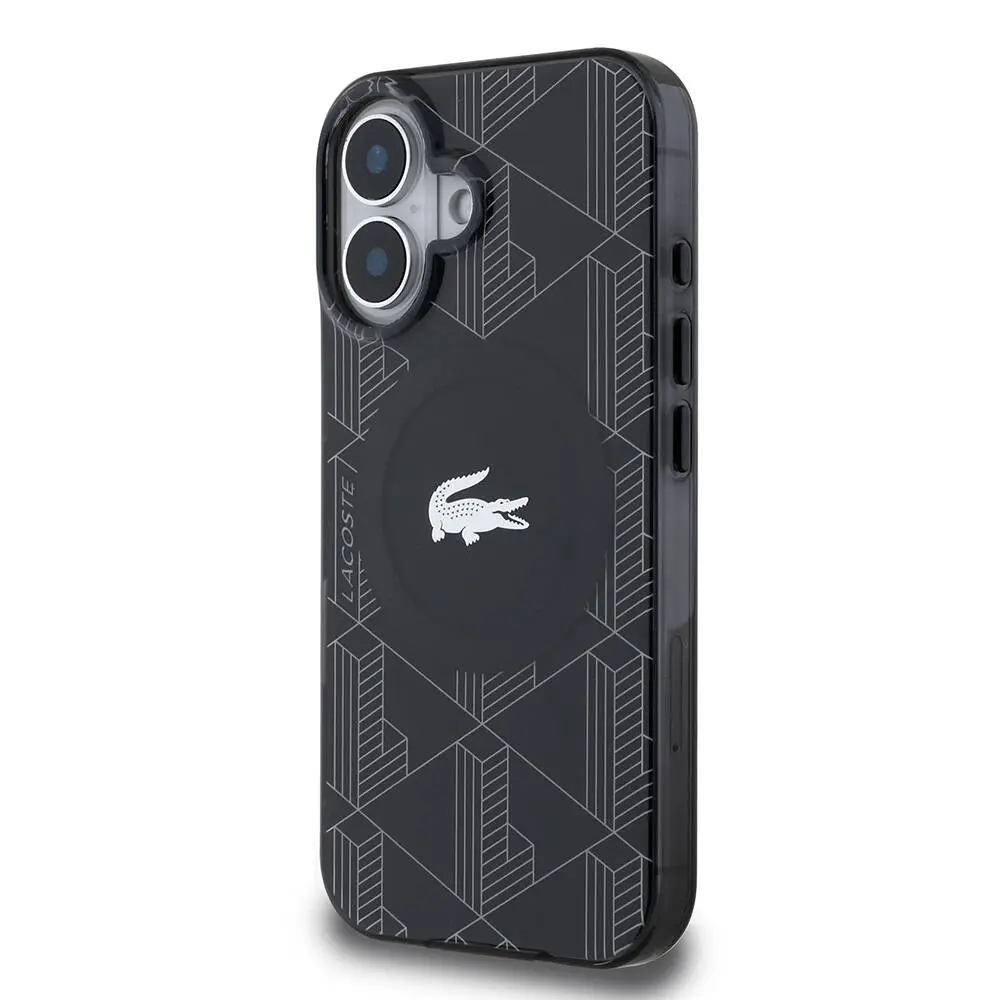 Apple iPhone 16 Kılıf Lacoste Orjinal Lisanslı M-safe Şarj Özellikli IML Baskılı Gümüş Timsah Logolu Monogram Kapak