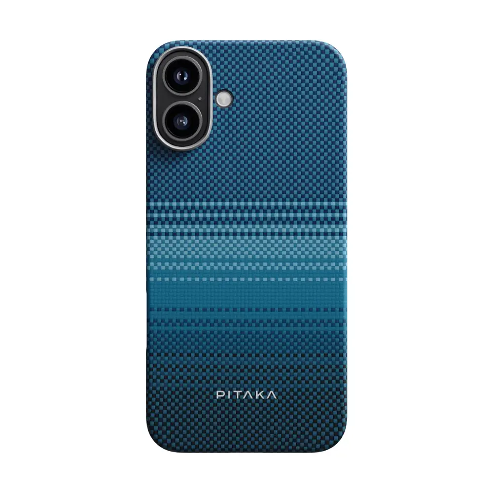 Apple iPhone 16 Kılıf M-safe Şarj Özellikli Aramid Karbon Fiber Pitaka Tactile Woven Sunset-Moonrise Serisi Moonrise Kapak