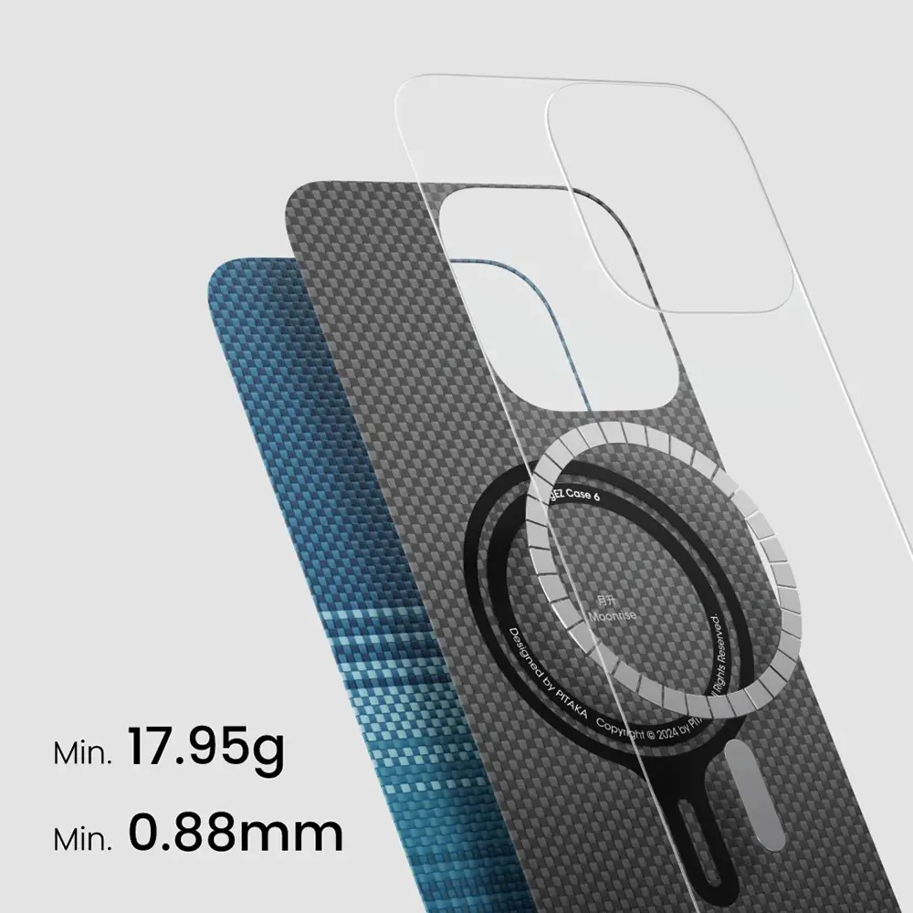 Apple iPhone 16 Kılıf M-safe Şarj Özellikli Aramid Karbon Fiber Pitaka Tactile Woven Sunset-Moonrise Serisi Moonrise Kapak