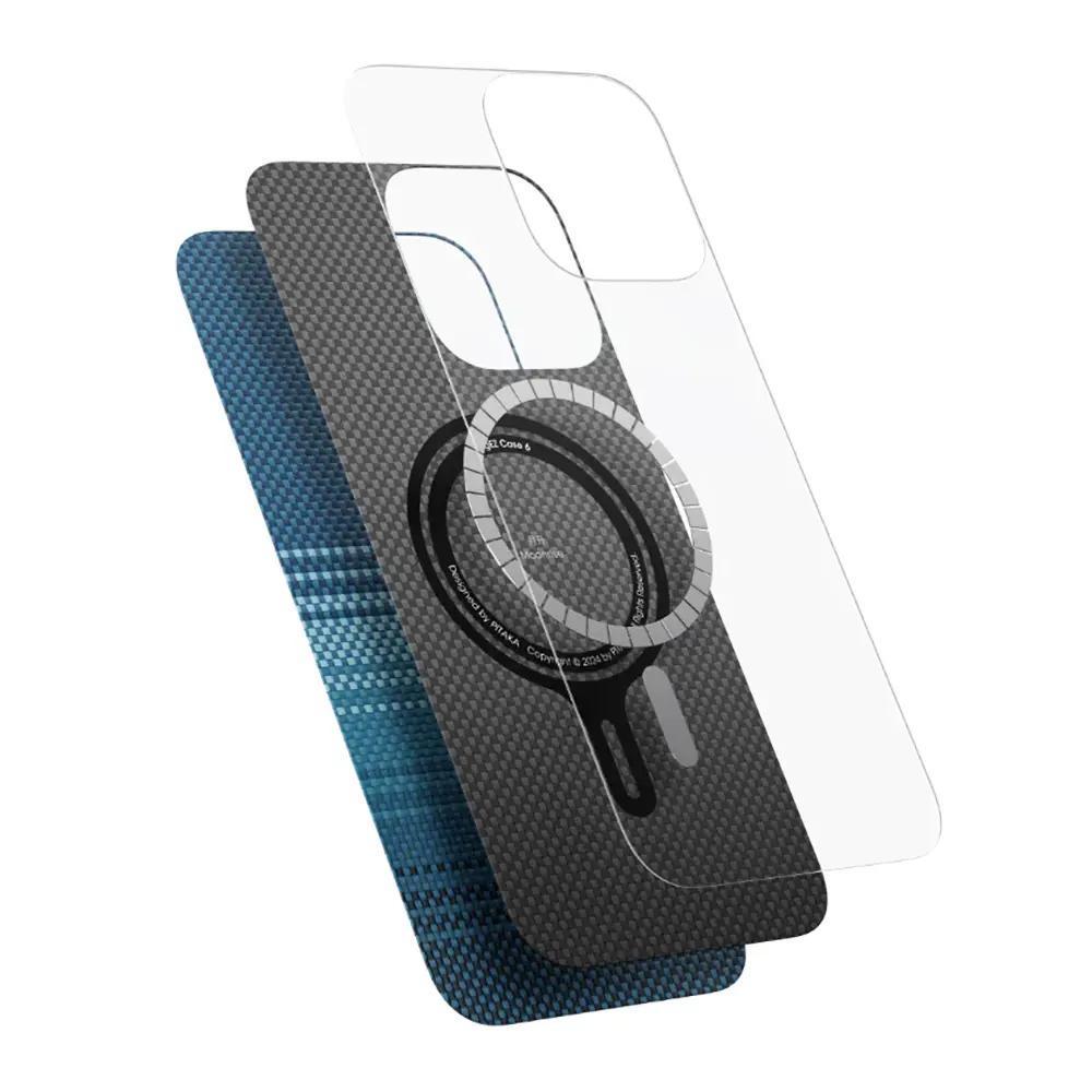 Apple iPhone 16 Kılıf M-safe Şarj Özellikli Aramid Karbon Fiber Pitaka Tactile Woven Sunset-Moonrise Serisi Sunset Kapak