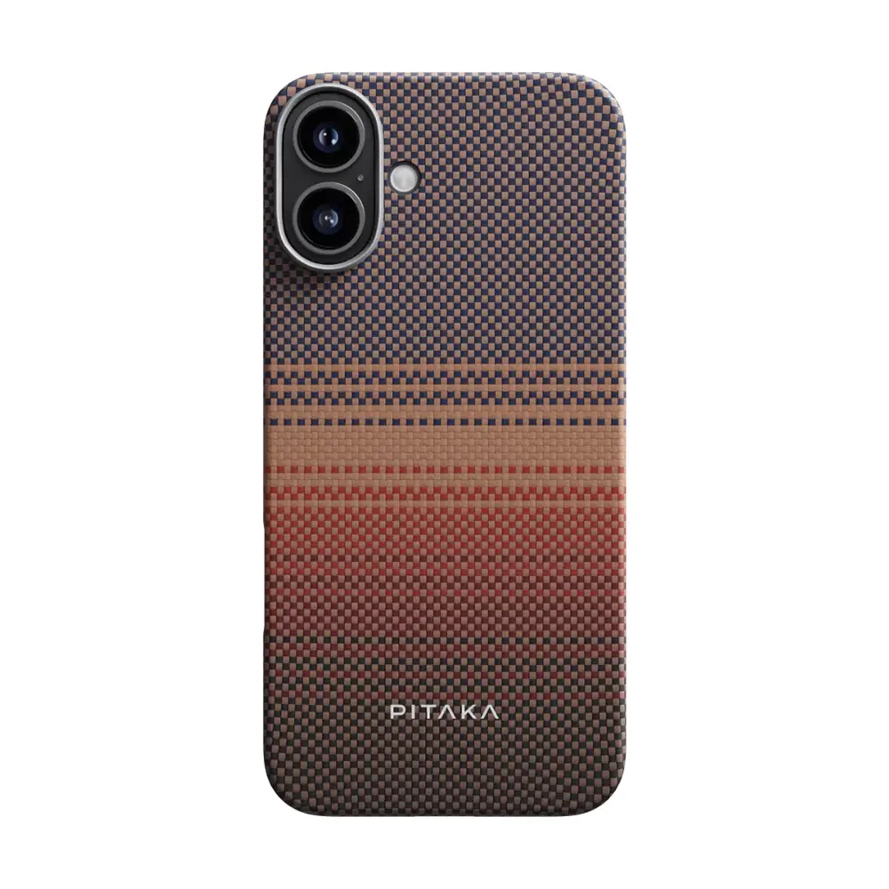 Apple iPhone 16 Kılıf M-safe Şarj Özellikli Aramid Karbon Fiber Pitaka Tactile Woven Sunset-Moonrise Serisi Sunset Kapak