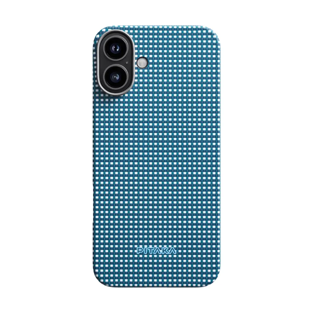 Apple iPhone 16 Kılıf M-safe Şarj Özellikli Aramid Karbon Fiber Pitaka Ultra-Slim Classic Serisi Ocean Blue Kapak