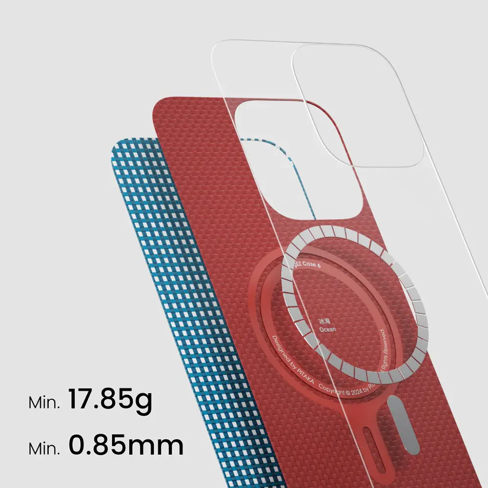 Apple iPhone 16 Kılıf M-safe Şarj Özellikli Aramid Karbon Fiber Pitaka Ultra-Slim Classic Serisi Ocean Blue Kapak