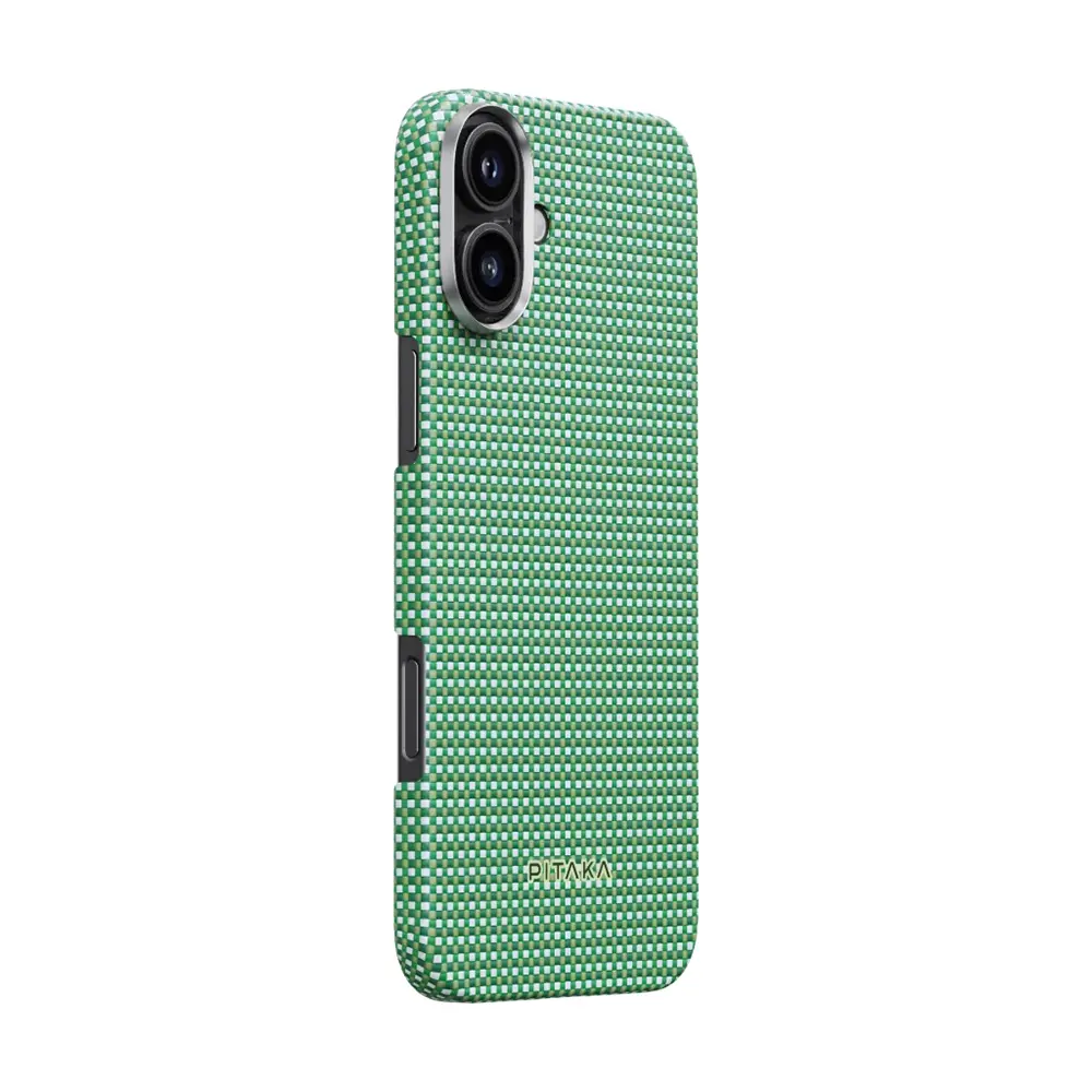 Apple iPhone 16 Kılıf M-safe Şarj Özellikli Aramid Karbon Fiber Pitaka Ultra-Slim Classic Serisi Forest Green Kapak