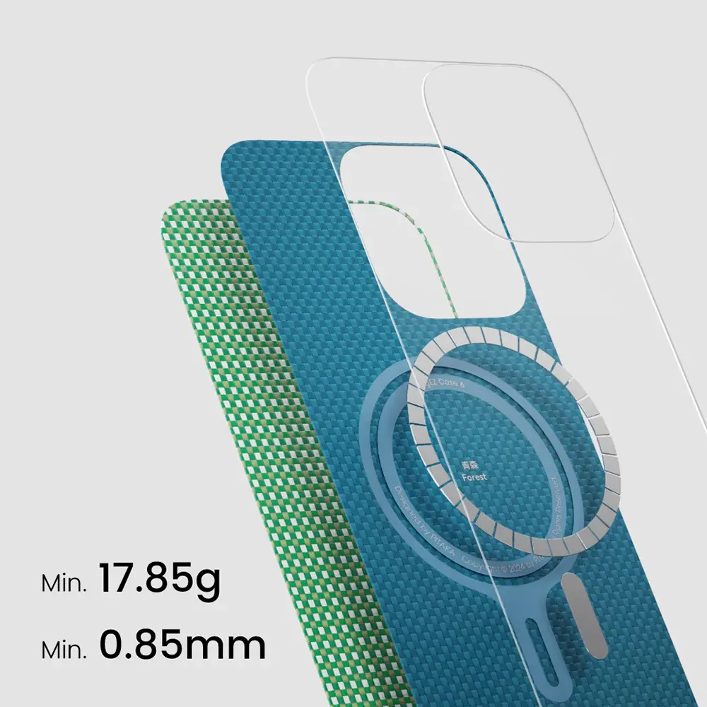 Apple iPhone 16 Kılıf M-safe Şarj Özellikli Aramid Karbon Fiber Pitaka Ultra-Slim Classic Serisi Forest Green Kapak
