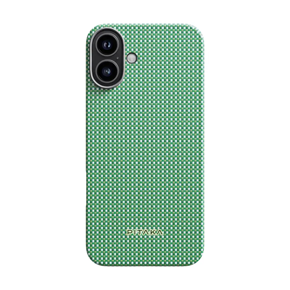 Apple iPhone 16 Kılıf M-safe Şarj Özellikli Aramid Karbon Fiber Pitaka Ultra-Slim Classic Serisi Forest Green Kapak