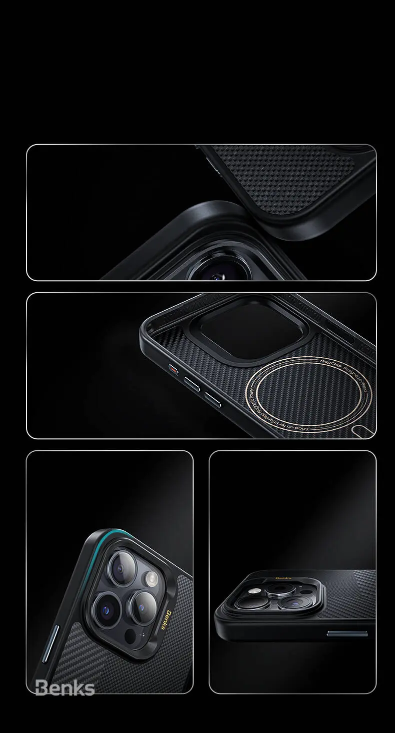 iPhone 16 MagSafe Uyumlu Karbon Fiber Kılıf - Benks Montage Hybrid ArmorPro