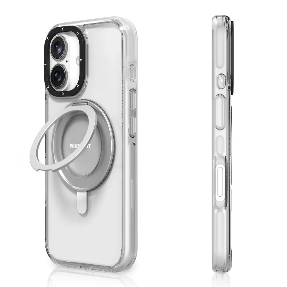 iPhone 16 MagSafe Uyumlu Şeffaf Kılıf, Parmak Ring Standlı - Youngkit Pivot