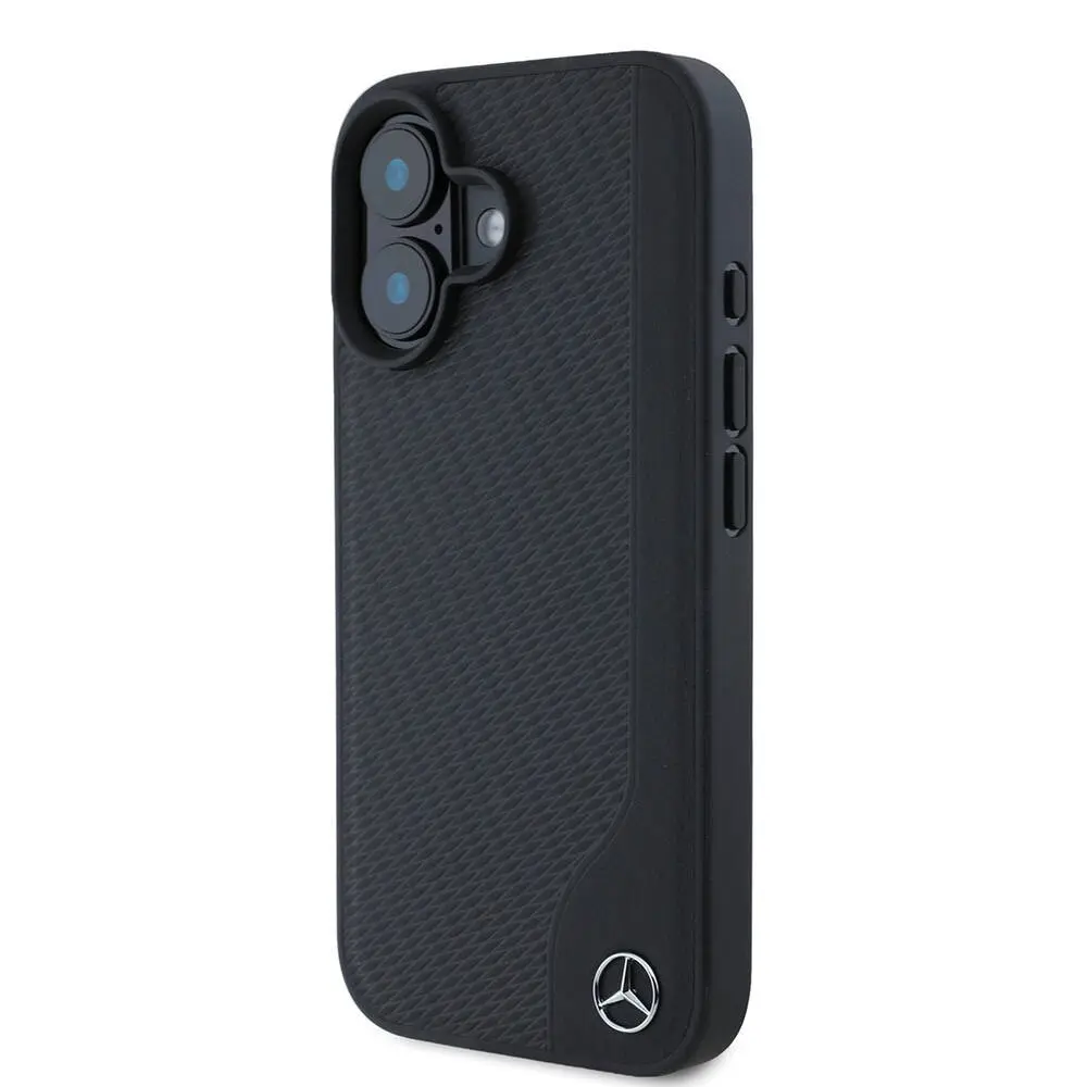 Apple iPhone 16 Kılıf Mercedes Benz Orjinal Lisanslı M-safe Şarj Özellikli 3D Metal Logolu Wood Imitation Deri Kapak