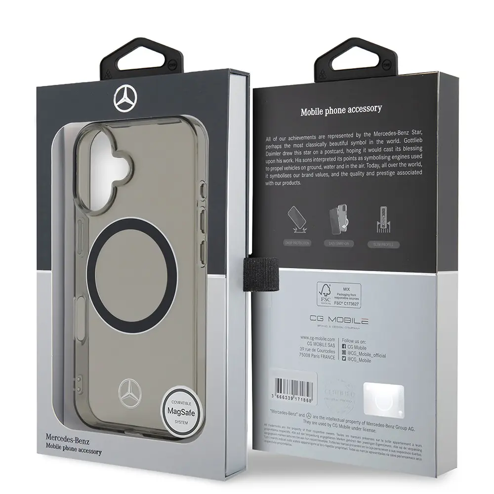 iPhone 16 MagSafe Uyumlu Şeffaf Kılıf - Mercedes Benz Silver Ring